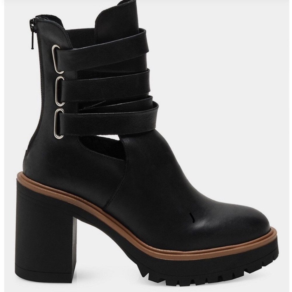 BNIB Free People® Jesse Leather Cutout Platform Boots - Black Size 37EU - US 7